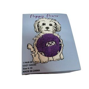 Puppy Power Cozy Dog Socks Purple White Size 4-10